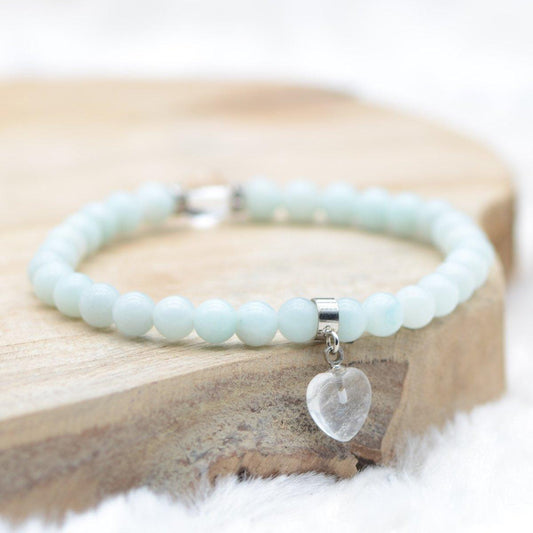 Bracelet "Apaisement" en Amazonite du Brésil (Coeur en Quartz) - lespierresdubienetre