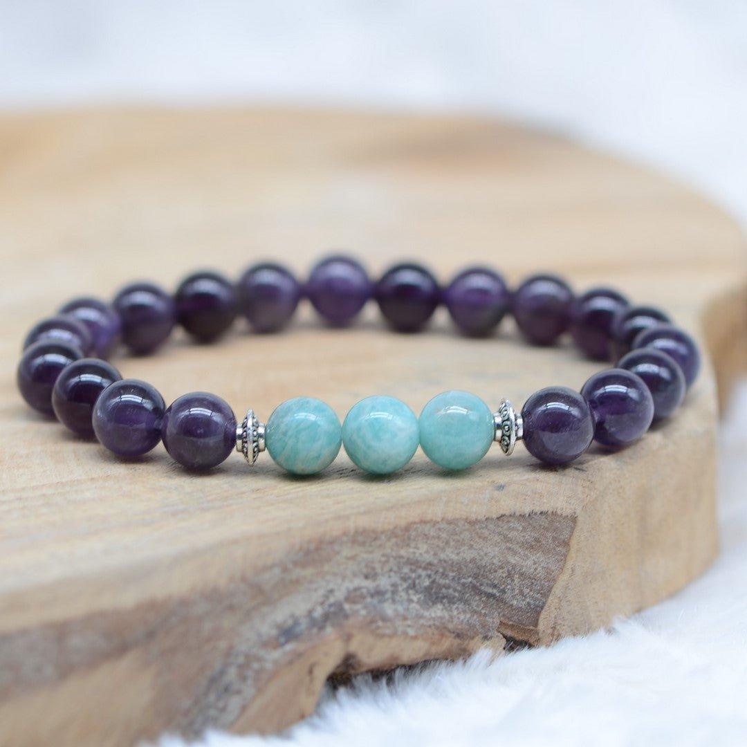 Bracelet "Apaisement & Sagesse" en Amazonite & Améthyste - lespierresdubienetre