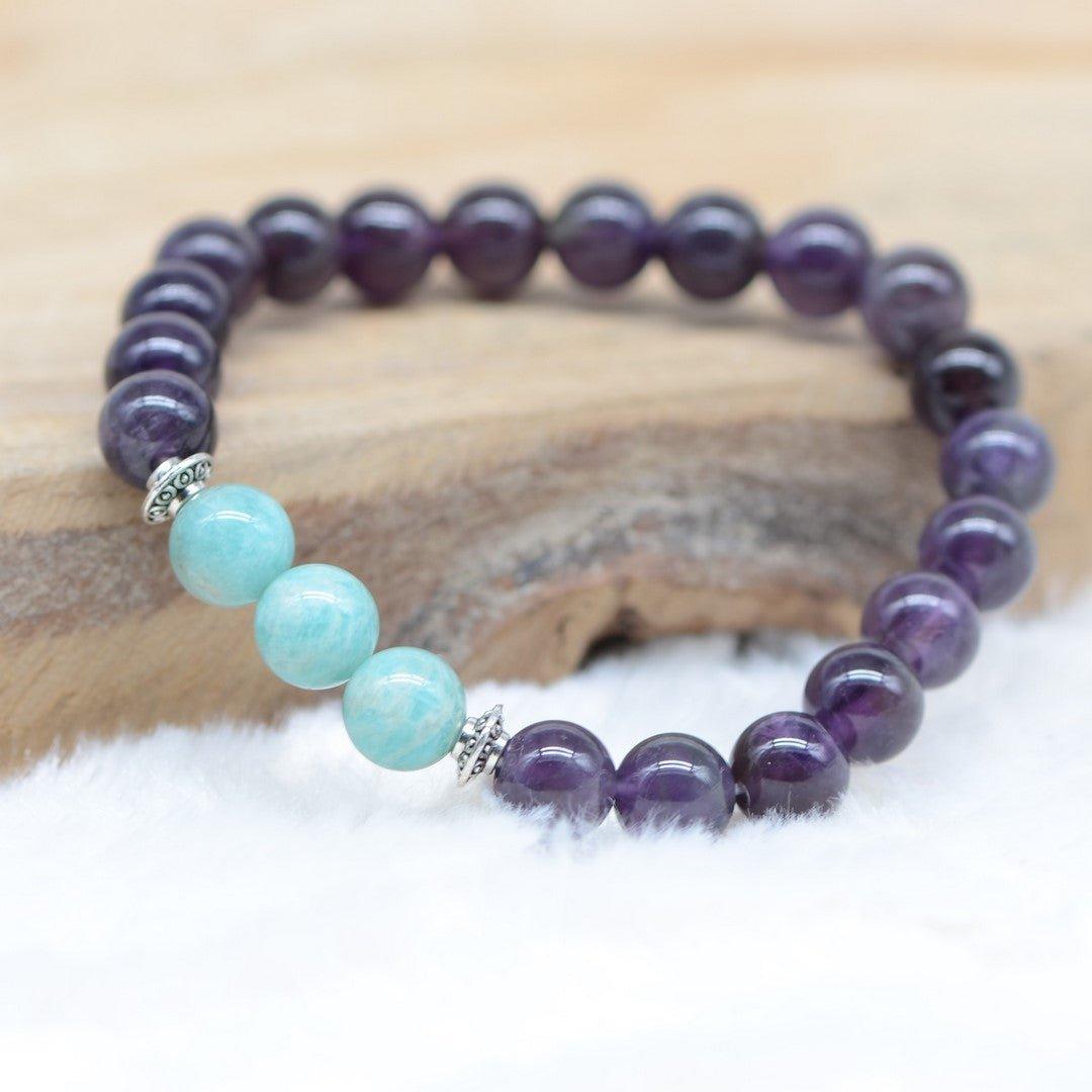 Bracelet "Apaisement & Sagesse" en Amazonite & Améthyste - lespierresdubienetre