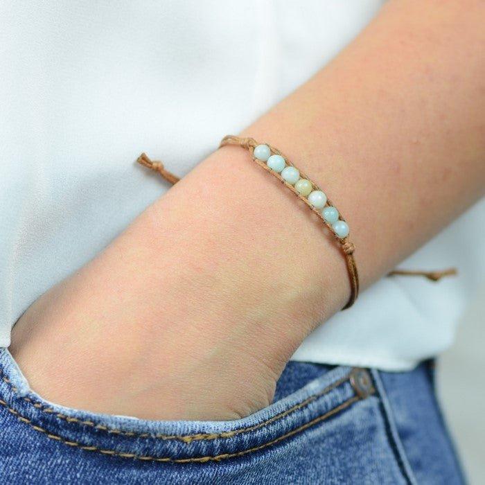 Bracelet Boho à perles et tressage "Apaisement" en Amazonite - lespierresdubienetre