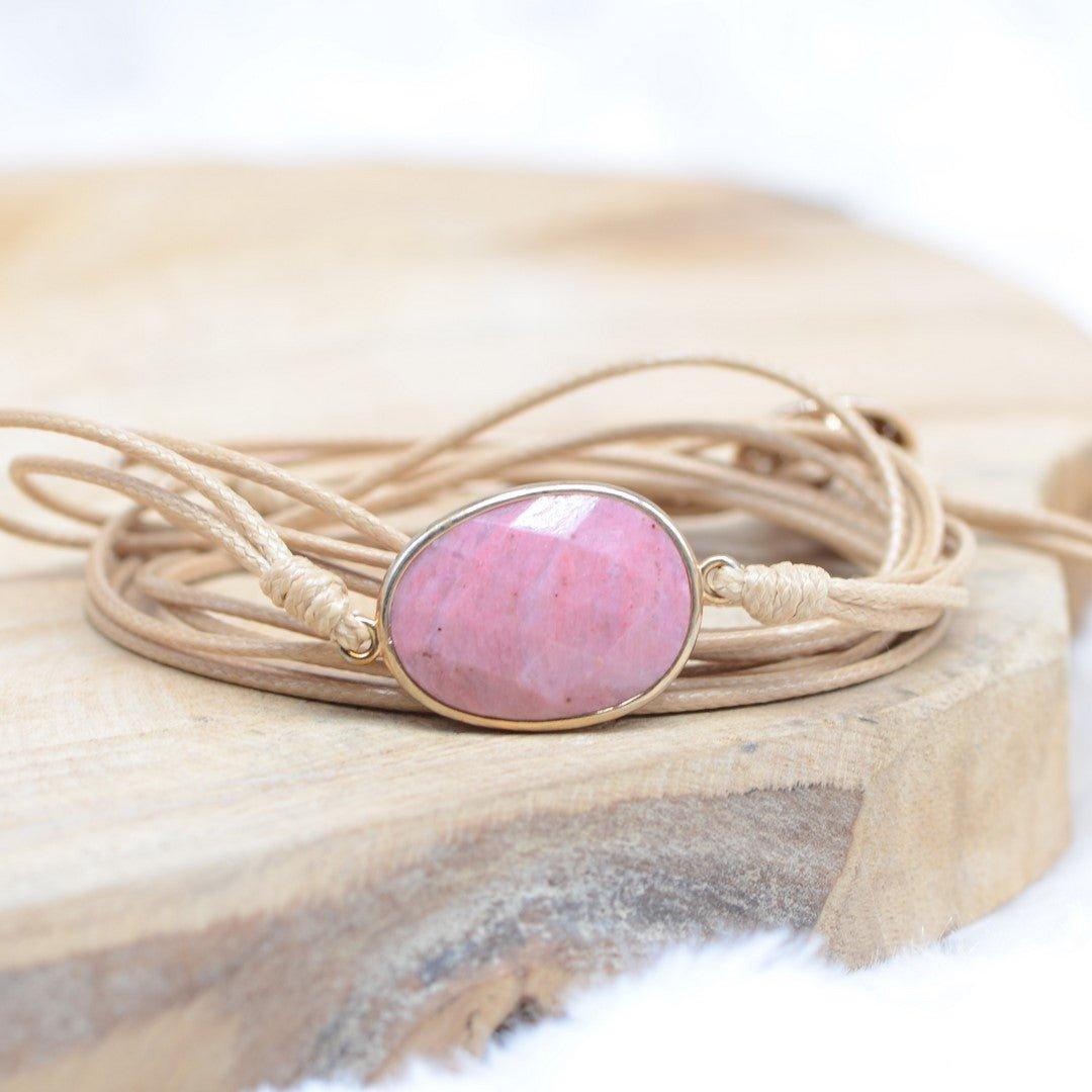 Bracelet Boho "Absorption" en Tourmaline Rose - lespierresdubienetre