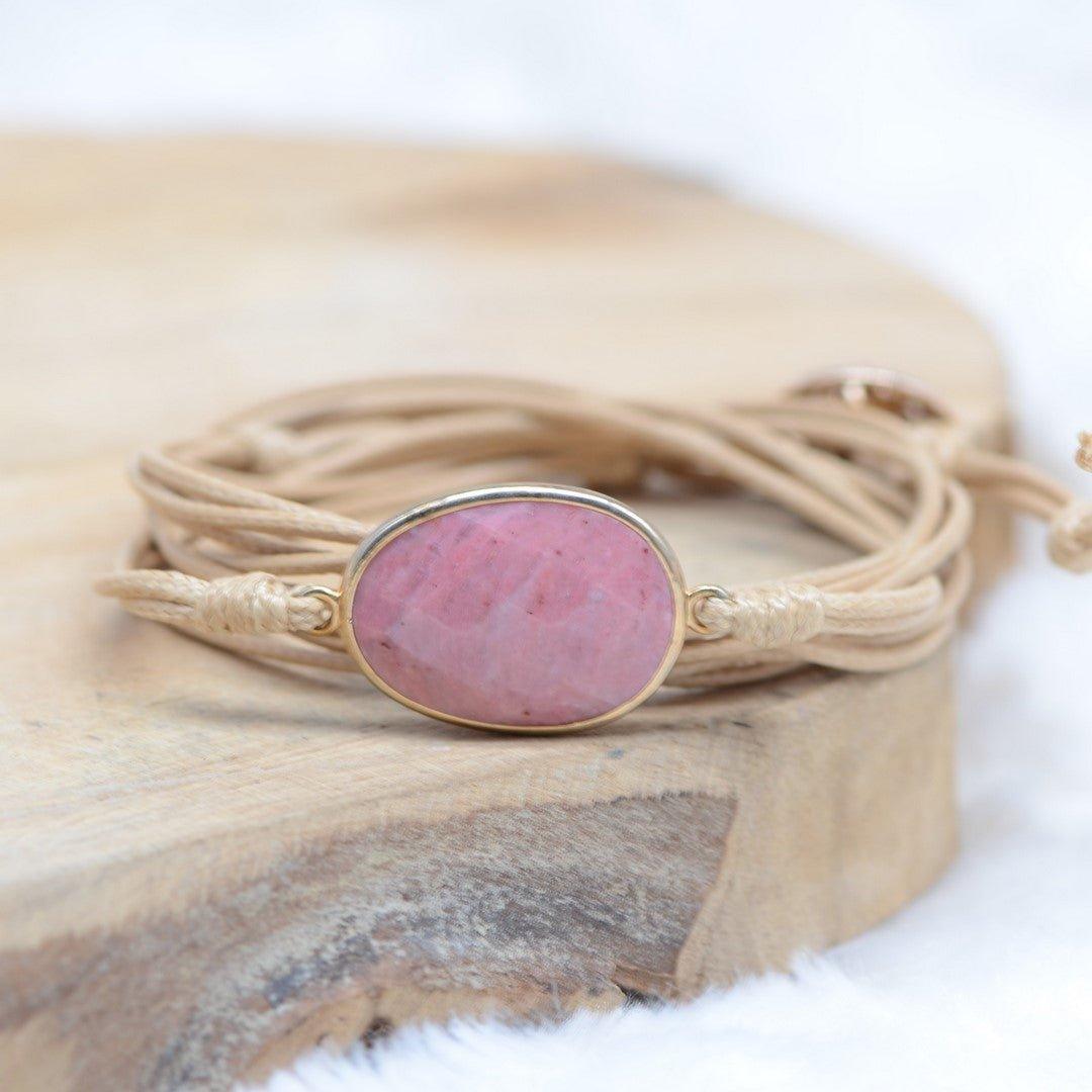 Bracelet Boho "Absorption" en Tourmaline Rose - lespierresdubienetre