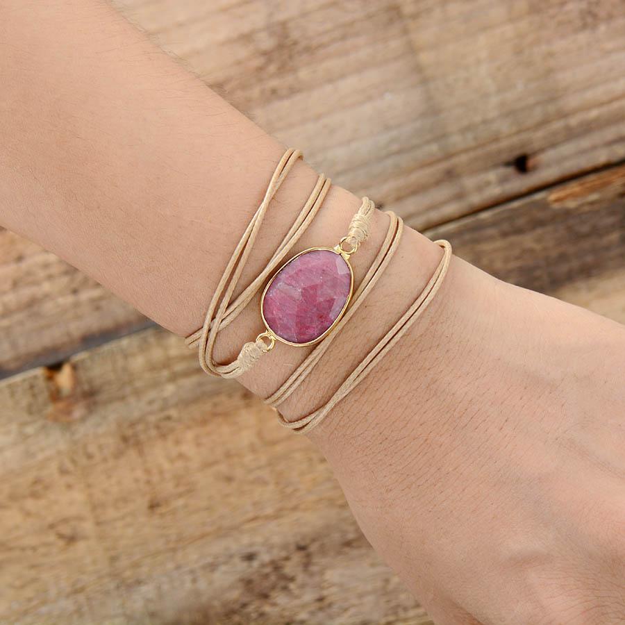 Bracelet Boho "Absorption" en Tourmaline Rose - lespierresdubienetre