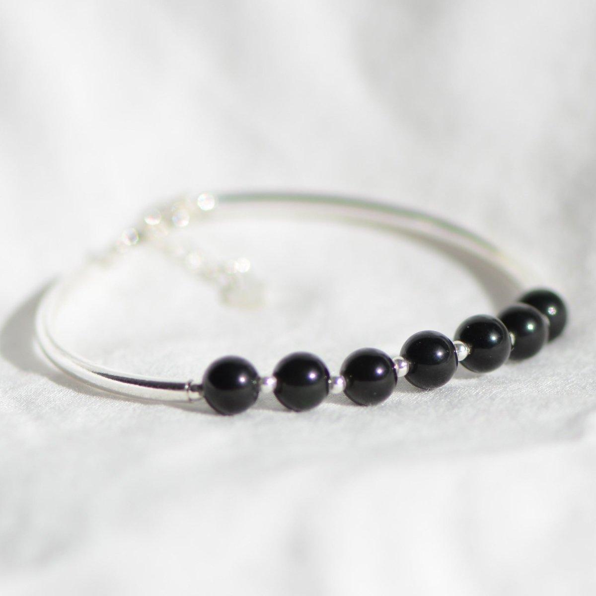 Bracelet "Bouclier" en Obsidienne & Argent 925 - Pièce de Bijouterie - lespierresdubienetre