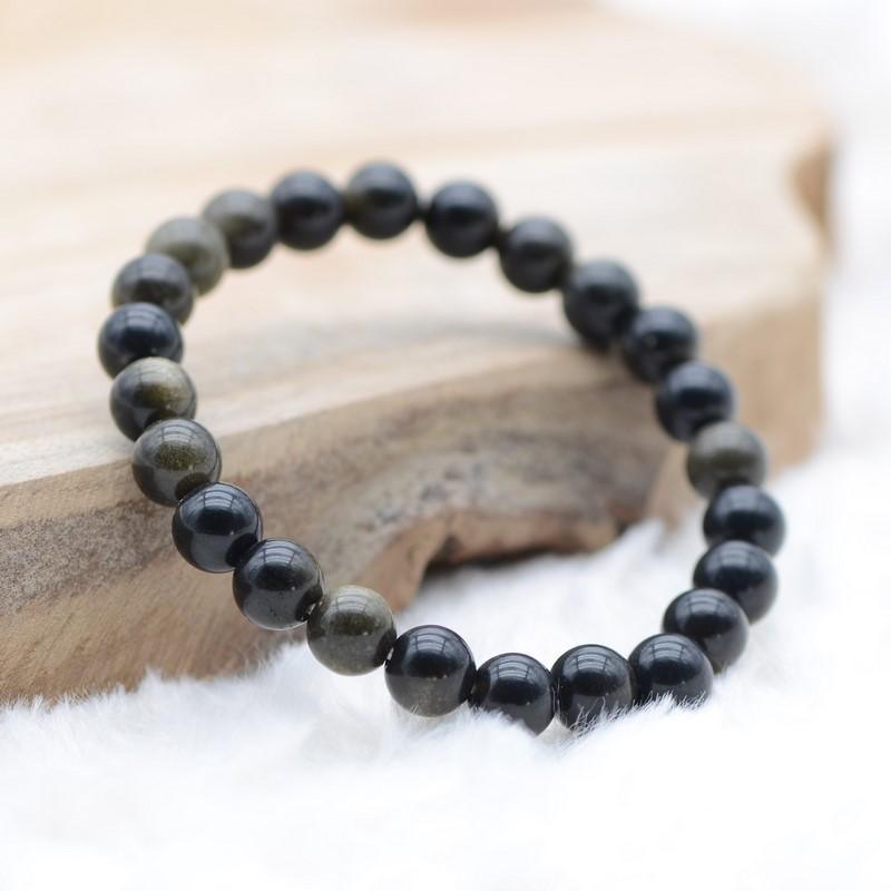 Bracelet "Bouclier" en Obsidienne Dorée - lespierresdubienetre