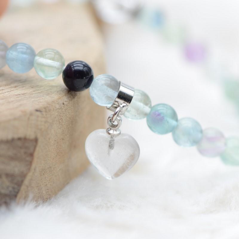 Bracelet "Concentration" en Fluorite ( Coeur en Quartz ) - lespierresdubienetre