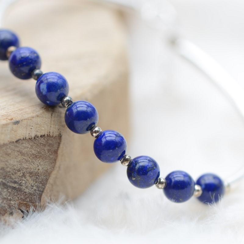 Bracelet "Contrôle" en Lapis Lazuli & Argent 925 - Pièce de Bijouterie - lespierresdubienetre