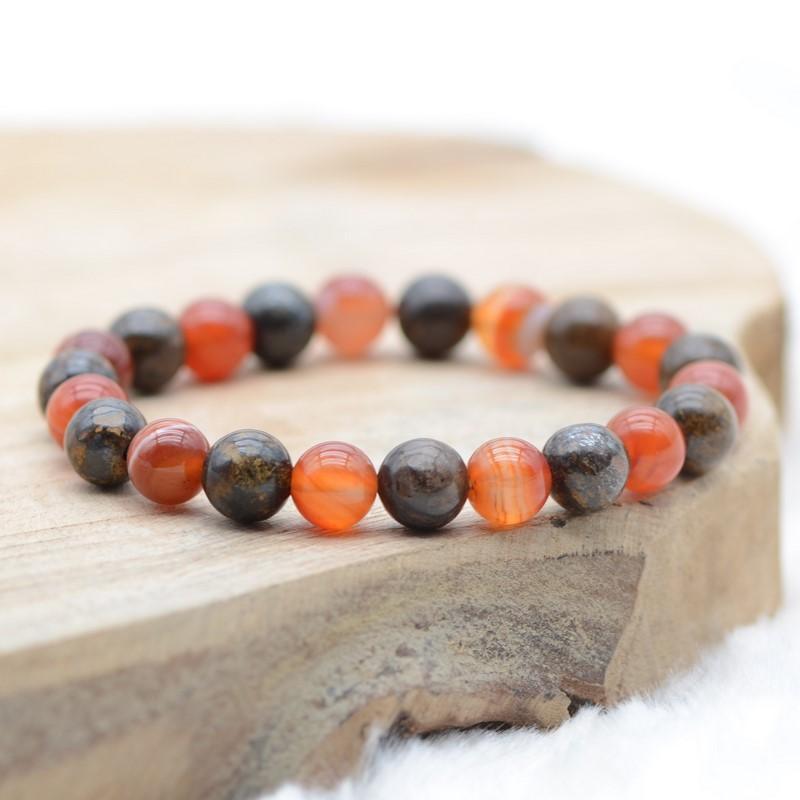Bracelet "Douceur" Mix en Bronzite et Cornaline - lespierresdubienetre