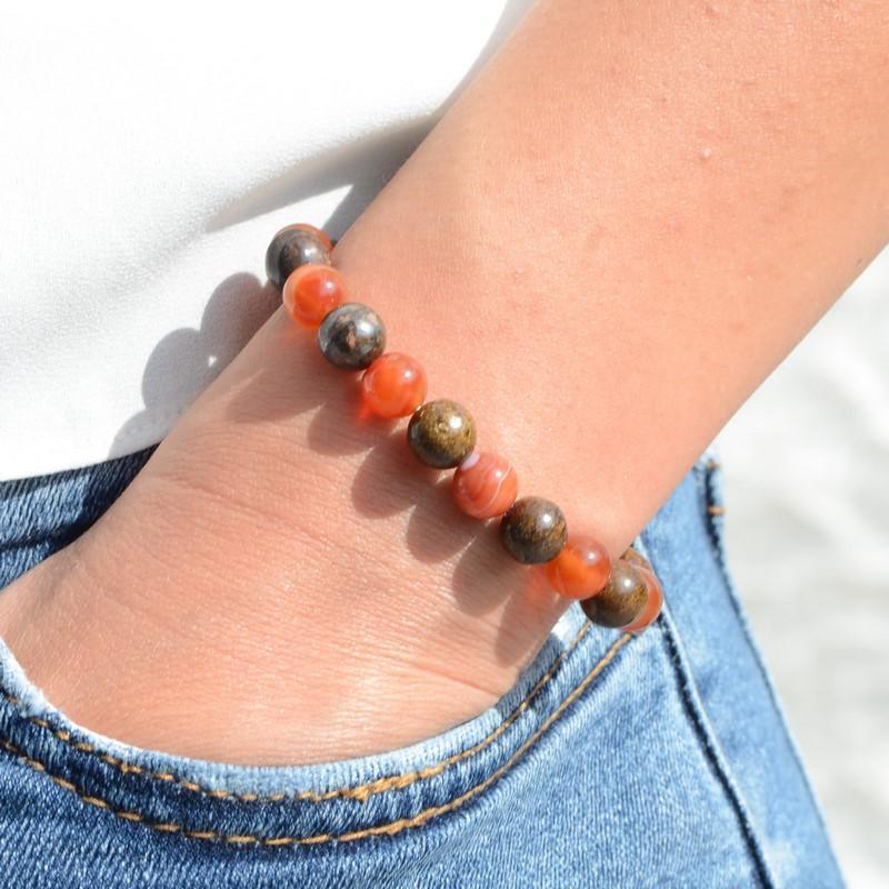 Bracelet "Douceur" Mix en Bronzite et Cornaline - lespierresdubienetre