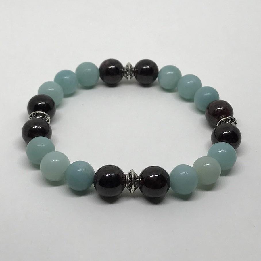 Bracelet "Energie Positive" en Amazonite & Grenat - lespierresdubienetre