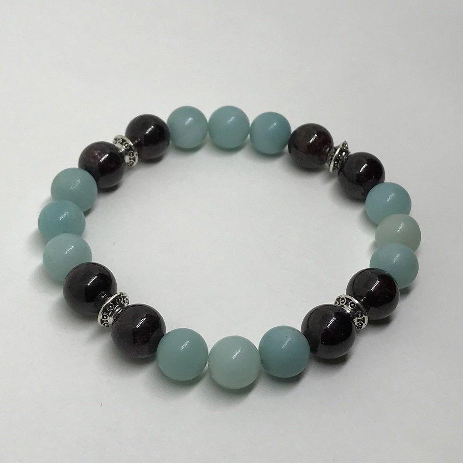 Bracelet "Energie Positive" en Amazonite & Grenat - lespierresdubienetre