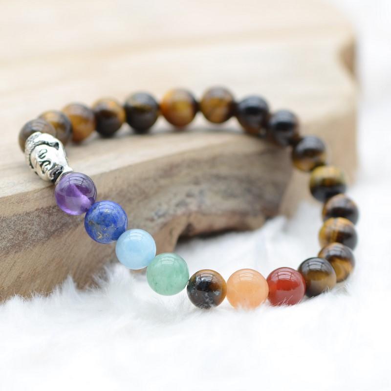 Bracelet "Équilibre des 7 Chakras" en Œil-de-Tigre - lespierresdubienetre