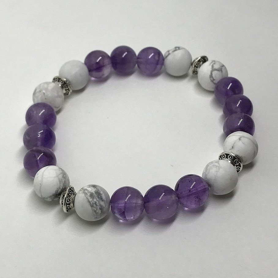 Bracelet "Humilité et Patience" en Améthyste & Howlite - lespierresdubienetre