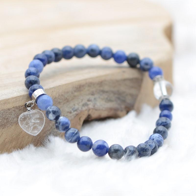 Bracelet "Maîtrise" en Sodalite (Coeur en Quartz) - lespierresdubienetre