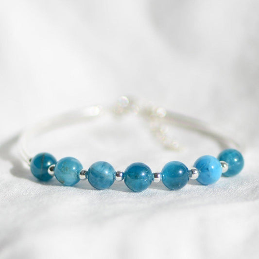 Bracelet "Motivation" en Apatite Bleue & Argent 925 - Pièce de Bijouterie - lespierresdubienetre