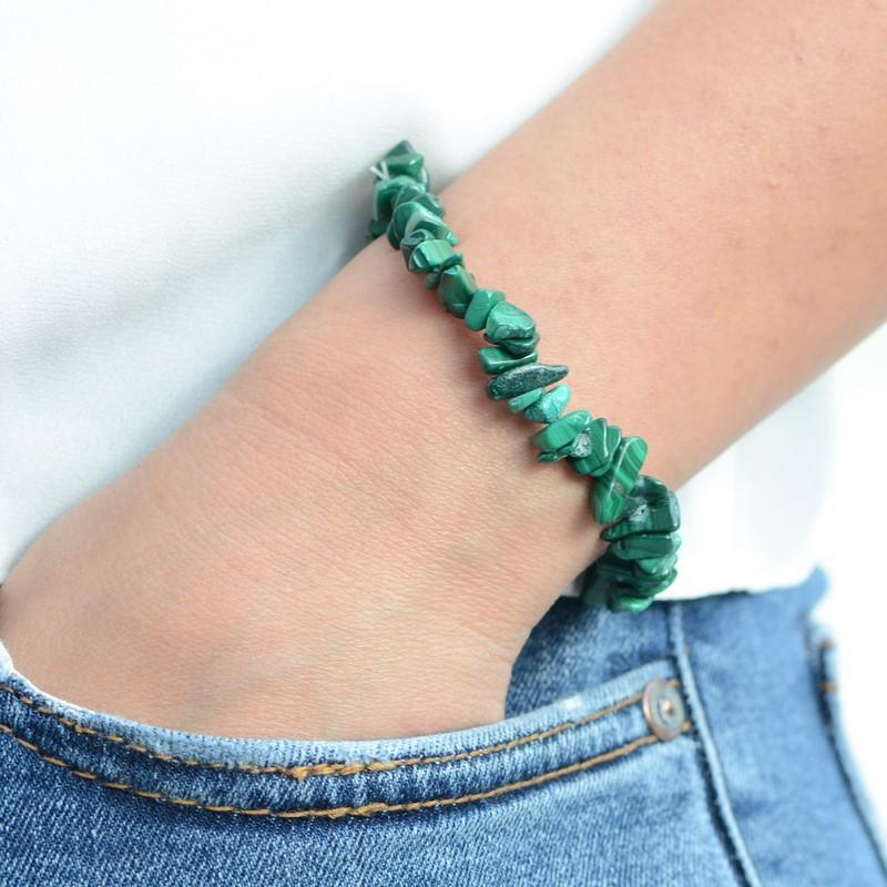 Bracelet "Paix" en Malachite Chip - lespierresdubienetre