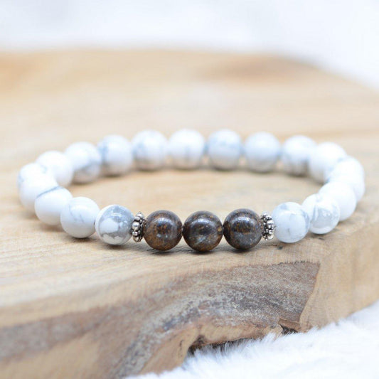 Bracelet "Patience et Douceur" en Bronzite & Howlite - lespierresdubienetre