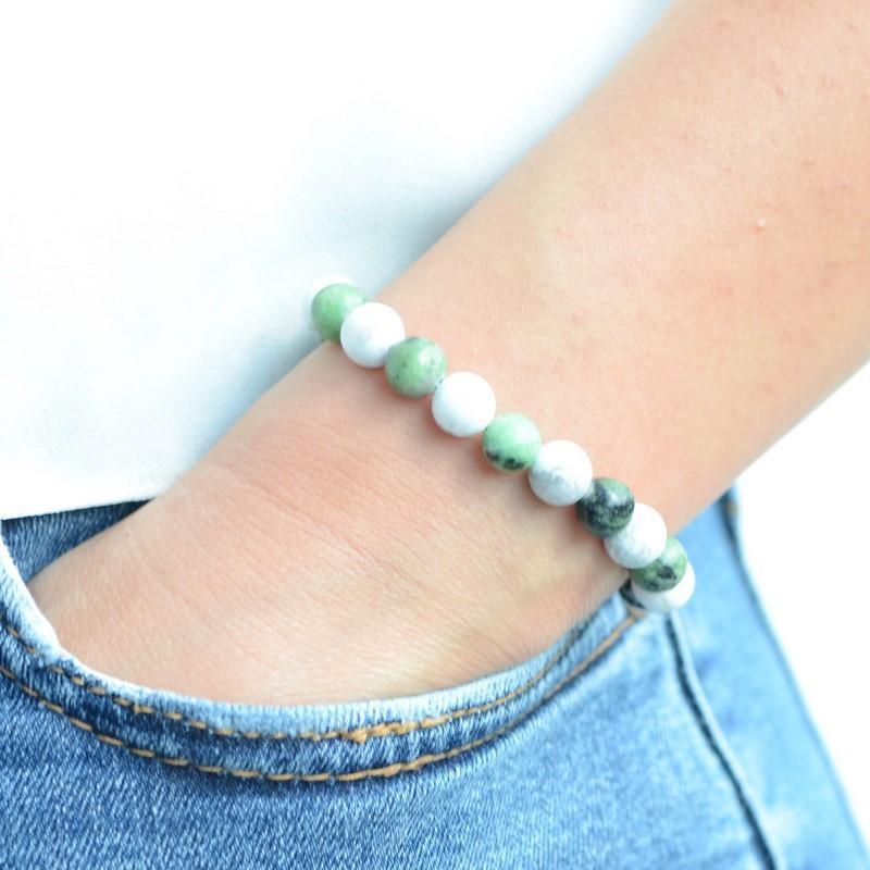 Bracelet "Patience Positive" Mix en Howlite & Zoïsite - lespierresdubienetre