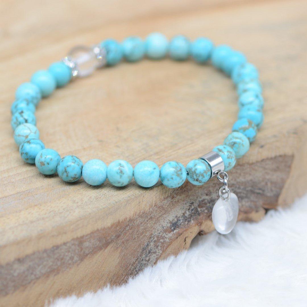 Bracelet "Positif" en Turquoise (Coeur en Quartz) - lespierresdubienetre