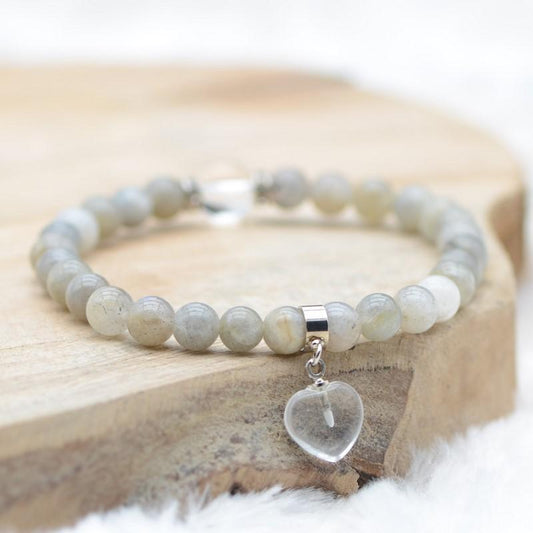 Bracelet "Protection" en Labradorite (Cœur en Quartz) - lespierresdubienetre