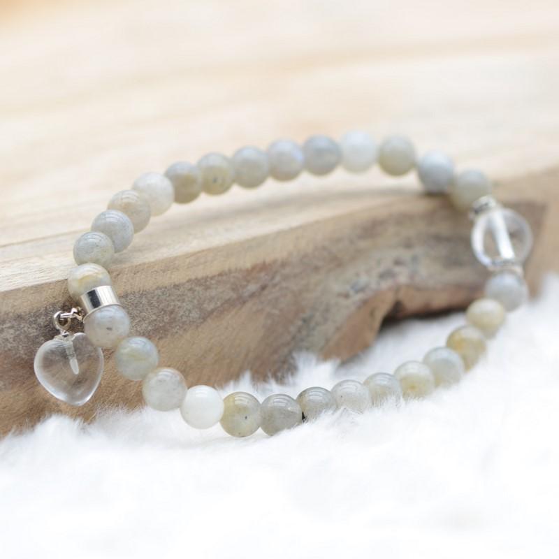 Bracelet "Protection" en Labradorite (Cœur en Quartz) - lespierresdubienetre