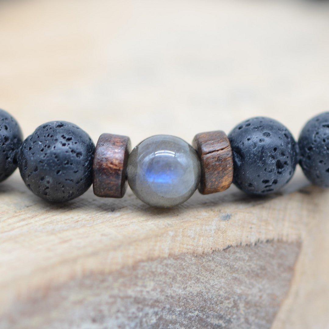 Bracelet "Protection & Reconstruction" en Labradorite & Pierre de Lave Homme - lespierresdubienetre