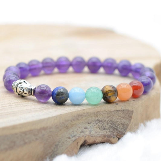 Bracelet "Sagesse des 7 Chakras" en Améthyste - lespierresdubienetre