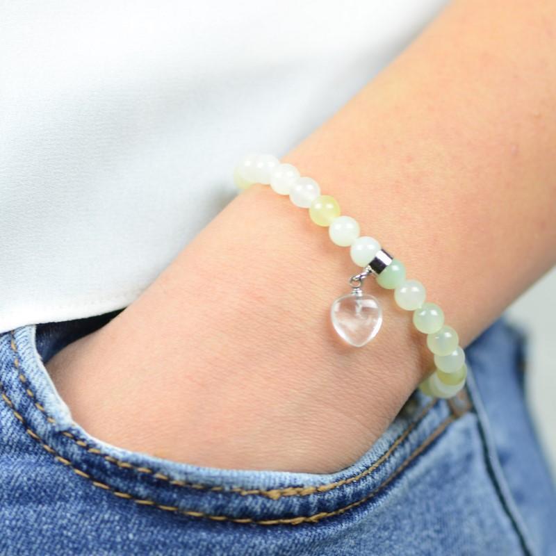 Bracelet "Sérénité" en Jade (Coeur en Quartz) - lespierresdubienetre