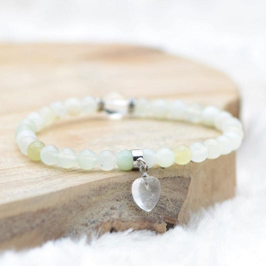 Bracelet "Sérénité" en Jade (Coeur en Quartz) - lespierresdubienetre