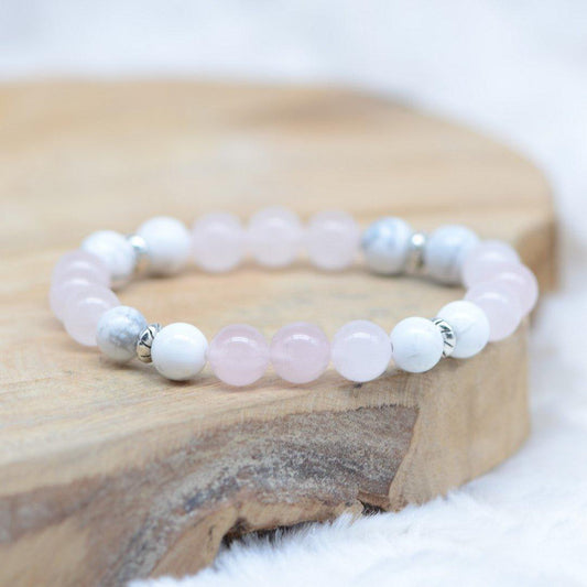 Bracelet "Tendresse et Patience" en Quartz Rose & Howlite Dépolie - lespierresdubienetre