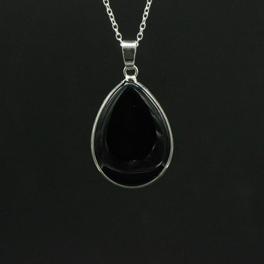 Pendentif "Force Mentale" Goutte en Agate Noire - lespierresdubienetre