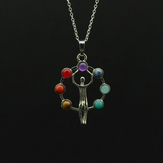 Pendentif "Vitruve" des 7 chakras - lespierresdubienetre