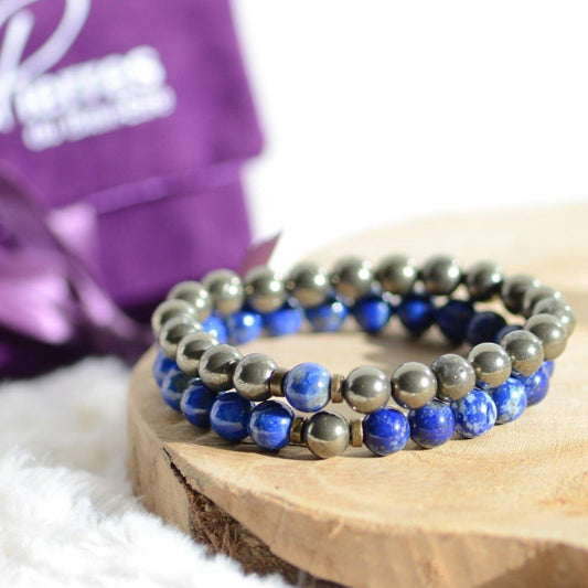 [PIECE RARE] Bracelet "Duo Égyptien" en Lapis Lazuli d'Afghanistan et Pyrite - lespierresdubienetre